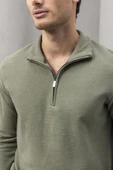 Lars Selanik Örme Kumaş Yarım Fermuar Erkek Sweatshirt - Haki thumbnail 3