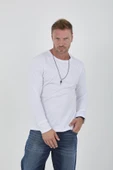 İnterlok Kumaş İnce Uzun Kollu Erkek Sweatshirt - Beyaz - 1