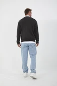 Polo Yaka Selanik Örme Kumaş Erkek Sweatshirt - Füme - 5