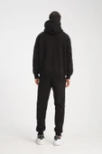 Oversize Puf Baskılı Erkek CozyFit Şardonlu Eşofman Takımı - Siyah - 4
