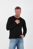 İnterlok Kumaş İnce Uzun Kollu Erkek Sweatshirt - Siyah - 1