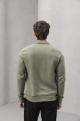 Lars Selanik Örme Kumaş Yarım Fermuar Erkek Sweatshirt - Haki thumbnail 7