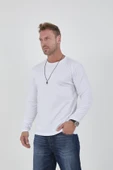 İnterlok Kumaş İnce Uzun Kollu Erkek Sweatshirt - Beyaz - 3