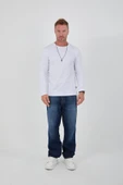İnterlok Kumaş İnce Uzun Kollu Erkek Sweatshirt - Beyaz - 5