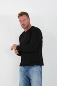 İnterlok Kumaş İnce Uzun Kollu Erkek Sweatshirt - Siyah - 3
