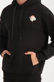 Oversize Puf Baskılı Erkek CozyFit Şardonlu Eşofman Takımı - Siyah - 2