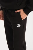 Oversize Puf Baskılı Erkek CozyFit Şardonlu Eşofman Takımı - Siyah - 3