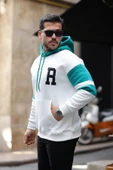 Sportif Şerit Detaylı Şardonlu Kapüşonlu Sweatshirt - Ekru - 1