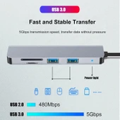 Desingshop USB C Hub 5'i 1 arada Tip C USB3.0+USB2.0 Bilgisayarlar için Çok Bağlantı Noktalı Hub Adaptörü Tabletler C Tipi USB-HUB - 9