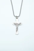 Hz. İsa Haç Gümüş Kaplama Örme Zincir Kolye thumbnail 1