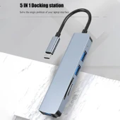 Desingshop USB C Hub 5'i 1 arada Tip C USB3.0+USB2.0 Bilgisayarlar için Çok Bağlantı Noktalı Hub Adaptörü Tabletler C Tipi USB-HUB - 7