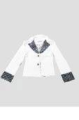 Kız Çocuk Yakası ve Bilekleri Pulpayet İşlemeli Çift Düğmeli Beyaz Blazer Ceket thumbnail 7