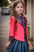 Kız Çocuk Yakası ve Bilekleri Pulpayet İşlemeli Çift Düğmeli Kırmızı Blazer Ceket thumbnail 8