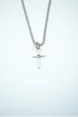 Minimal Haç Gümüş Kaplama Örme Zincir Kolye thumbnail 1