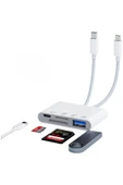 Desingshop 4 İn 1 Lightning Type-c Çıkışlı Çoklu Kablolu Otg Çevirici Adaptör Sd Tf Kart Okuyucu Usb Hub - 1