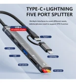 Desingshop Dizüstü Telefon SD/TF Kart Hub ile USB 3.0 OTG Adaptörü, Arada USB 5'i 1 USB Adaptörü C - 2