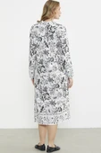 Gömlek Yaka Desenli Uzun Kol Elbise - Siyah - 6