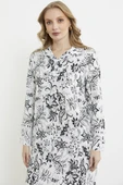 Gömlek Yaka Desenli Uzun Kol Elbise - Siyah - 4