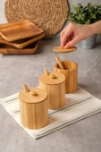 Arven - Bambu 3 lü Kapaklı Kaşıklı Baharat Kavanozu 10 cm x 8,5 cm - 2