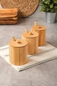 Arven - Bambu 3 lü Kapaklı Kaşıklı Baharat Kavanozu 10 cm x 8,5 cm - 1