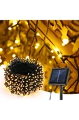 12 Metre 100 Led Solar Lamba Güneş Enerjili Sarı Işık Top Zincir Bahçe Aydınlatma Parti Süs Lambası - 1