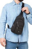 Unisex Siyah Omuz Çantası Su Geçirmez Kanvas Kumaş Body Bag Çift Taraflı Çapraz Postacı Çanta - 1