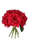 Nettenevime Yapay Çiçek Kırmızı Gül 10lu Demet Gelin Çiçeği Buketi Masa Üstü Vazo Çiçeği 25cm thumbnail 1