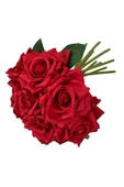 Nettenevime Yapay Çiçek Kırmızı Gül 10lu Demet Gelin Çiçeği Buketi Masa Üstü Vazo Çiçeği 25cm thumbnail 6