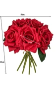 Nettenevime Yapay Çiçek Kırmızı Gül 10lu Demet Gelin Çiçeği Buketi Masa Üstü Vazo Çiçeği 25cm thumbnail 3
