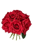 Nettenevime Yapay Çiçek Kırmızı Gül 10lu Demet Gelin Çiçeği Buketi Masa Üstü Vazo Çiçeği 25cm thumbnail 2