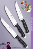 Sürmene Serisi Mutfak Bıçak Seti Et Ekmek Tavuk Sebze Salata Bıçağı 3 Lü Set Siyah (MFT-020) - 1