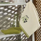 Maxstyle Pamuk Mutfak Havlusu Olive 2'Li Krem-Yeşil 40x60cm - 1