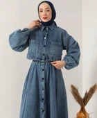 25Y6292 ELBİSE KOT İKİ PARÇA TAM DÜĞME KAPAMA - 3