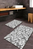 Gri  Kaymaz Taban Çiçek Banyo Paspas Takımı  BPS-2158 - 1