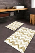 Krem-Gold  Kaymaz Taban Tasarım Banyo Paspas Takımı BPS-4463 - 1