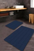 Lacivert  Kaymaz Taban Çizgi Banyo Paspas Takımı  BPS-7809 thumbnail 1