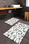 Beyaz  Kaymaz Taban Taş Banyo Paspas Takımı  BPS-1915 - 1