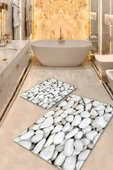 Beyaz  Kaymaz Taban Taş Banyo Paspas Takımı  BPS-1915 - 2