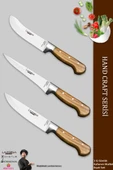 LAZBİSA Hand Craft Mutfak Bıçak Seti Et Ekmek Sebze Bıçağı 3 Lü Set Günlük Kullanım ( Mtf-033 ) - 1