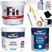 Marshall Fit Silikonlu Duvar Boyası 20KG+Tavan Boyası 10Kg+Panel Kapı Boyası 2,5LT+9 Parça Boya Seti - 1