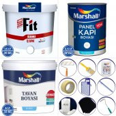 Marshall Fit Silikonlu Duvar Boyası 20KG+Tavan Boyası 10Kg+Panel Kapı Boyası 2,5LT+9 Parça Boya Seti - 2