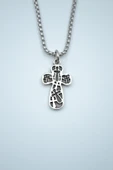 Haç Desenli Haç Gümüş Kaplama Örme Zincir Kolye thumbnail 1