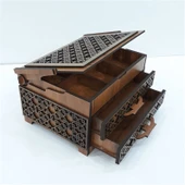 SLY-Ahşap Sandık Takı Mücevher Kutusu 20 Cm X 15 Cm X 12 Cm - 1