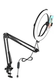Akrobat Hareketli 3 Renkli Led Halka Selfie Make Up Eğitim Çekim Lambası Telefon Tutuculu Led Halka Masa Lambası Mengeneli - 1