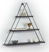 KUZELA  Metal Ahşap Üçgen Duvar Raf - 2