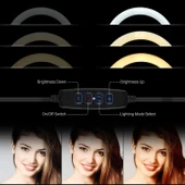 Akrobat Hareketli 3 Renkli Led Halka Selfie Make Up Eğitim Çekim Lambası Telefon Tutuculu Led Halka Masa Lambası Mengeneli - 6