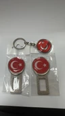 Türk Bayraklı Üniversal Ikaz Ses Metal Toka 2 Adet Çift Yönlüdür Ve Anahtarlık 1 Adet - 1