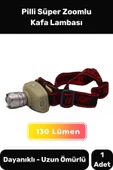 Deluxe Seri 250 Metre Menzilli 130 Lümen Beyaz Işık Plastik Pilli Süper Zoomlu Kafa Lambası - 1