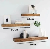 KUZELA Ahşap Çok Amaçlı 3'lü Duvar Rafı - 2