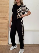 Lucky Life Kadın Bisiklet Yaka Kısa Kol Leopar Desen Bluz Ve Pantolon Ikili Takım - 6